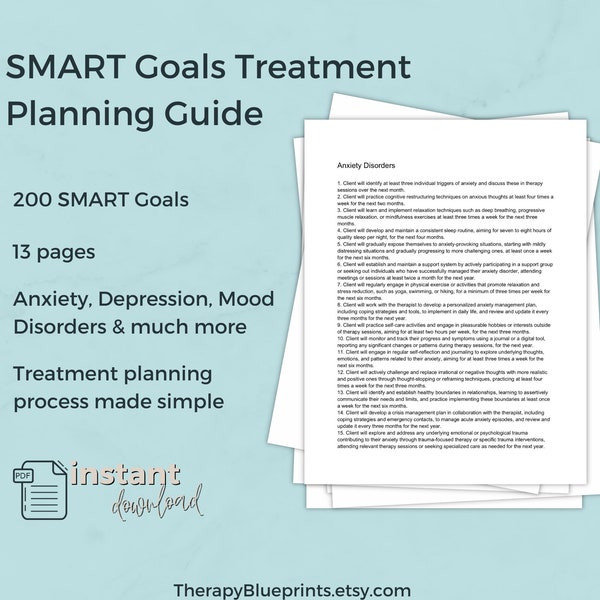 SMART Goals Treatment Planning Guide - Therapy Objectives Goals Interventions Resource for Clinical Documentation