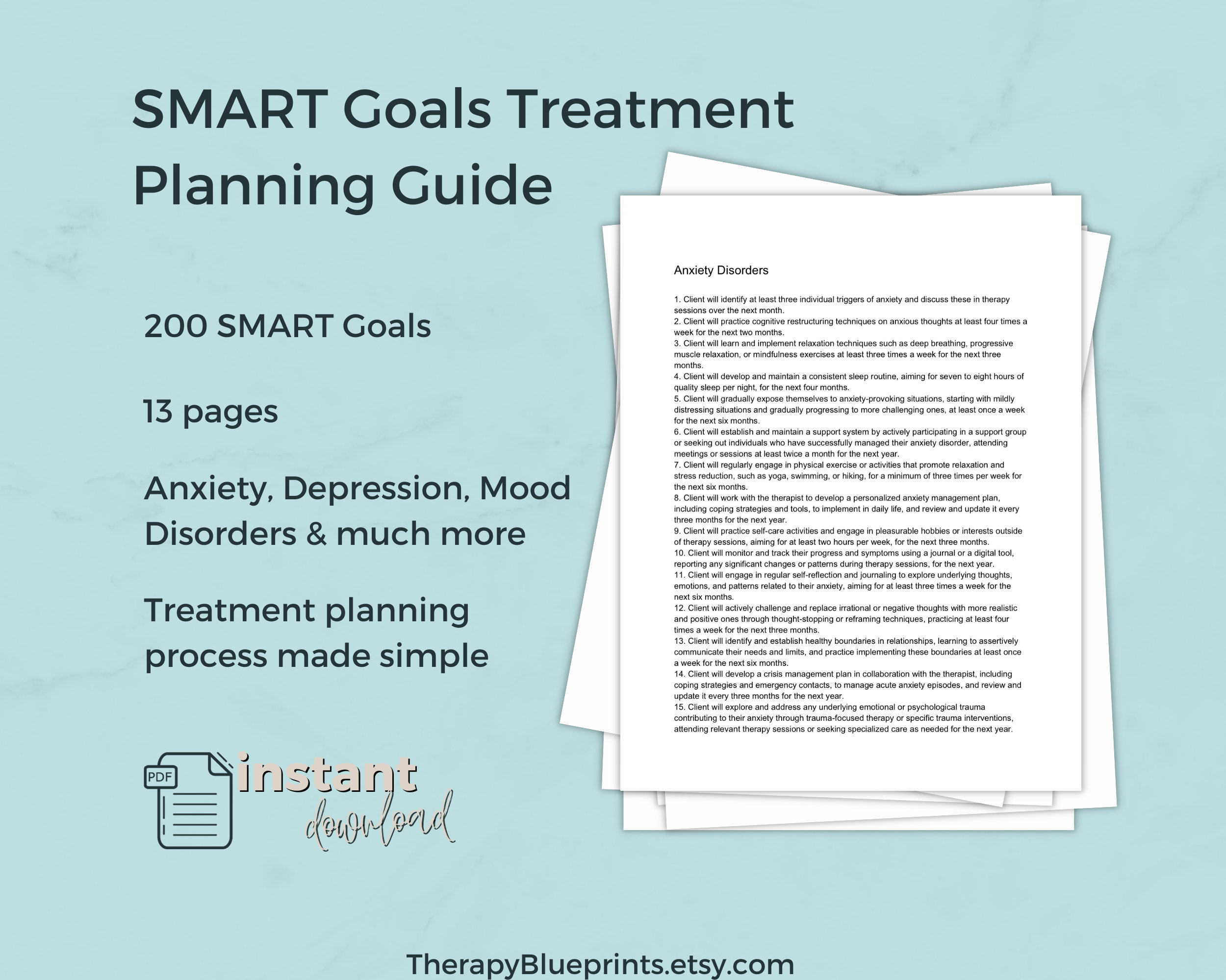 SMART Goals Treatment Planning Guide Therapy Objectives, Interventions