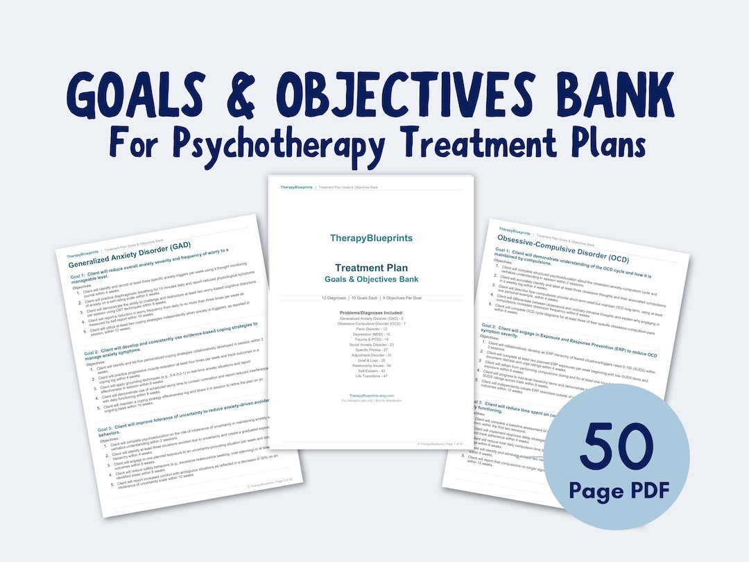 Psychotherapy Treatment Plan Goals and Objectives Bank PDF | 50 Page ...