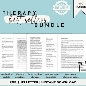 Therapy Bundle - Treatment Planning, Progress Notes, Interventions, Therapy Questions, Meditation Scripts - Bestsellers Worksheets