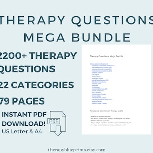 Therapy Questions Bundle - 2200+ Prompts & Conversation Starters For Therapy Sessions - CBT, Trauma-Informed, Motivational Interviewing
