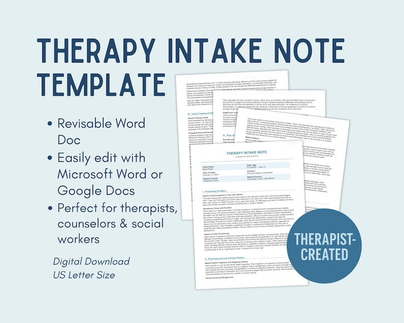 Therapy Intake Note Template for Therapists | Editable Biopsychosocial ...
