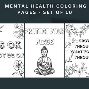Mental Health Coloring Pages - Self Care, Mindfulness, Therapy, Stress Relief - 10 Printable PDFs For Kids, Teens, Adults