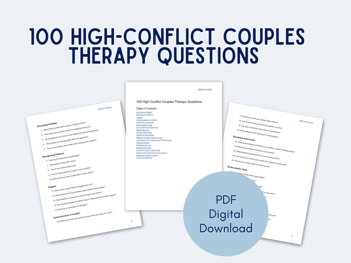 100 High-conflict Couples Therapy Questions | Printable PDF for Counselors, Relationship ...