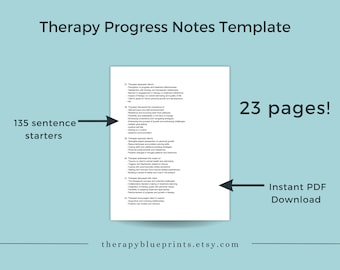 Therapy Progress Notes Template - Cheat Sheet Guide for Therapists, Counselors, Mental Health Professionals - Digital Download Printable PDF