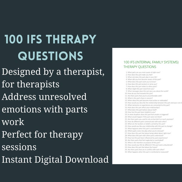 IFS Therapy Questions - Internal Family Systems, Trauma Informed, Parts Work, Parts Mapping - Digital Resource for Therapists - List of 100