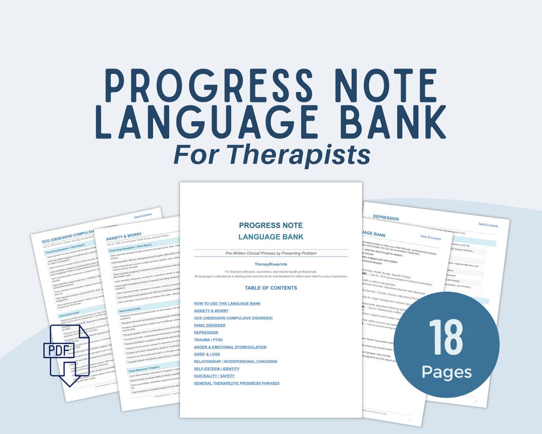 Therapy Progress Note Language Bank for Therapists | Clinical ...