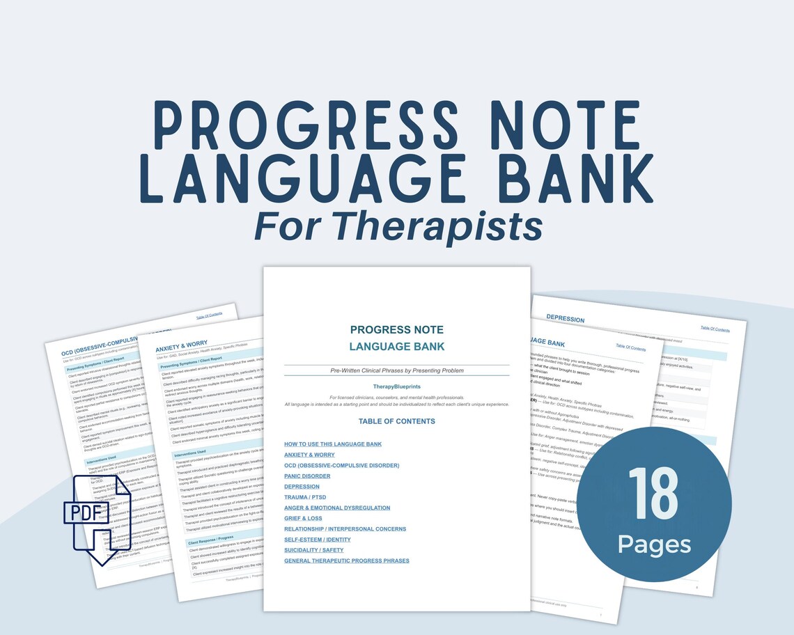 Therapy Progress Note Language Bank for Therapists | Clinical ...