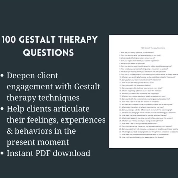100 Gestalt Therapy Questions - Mindfulness, Awareness, Psychotherapy - Mind-Body Connection - Digital Download for Therapists