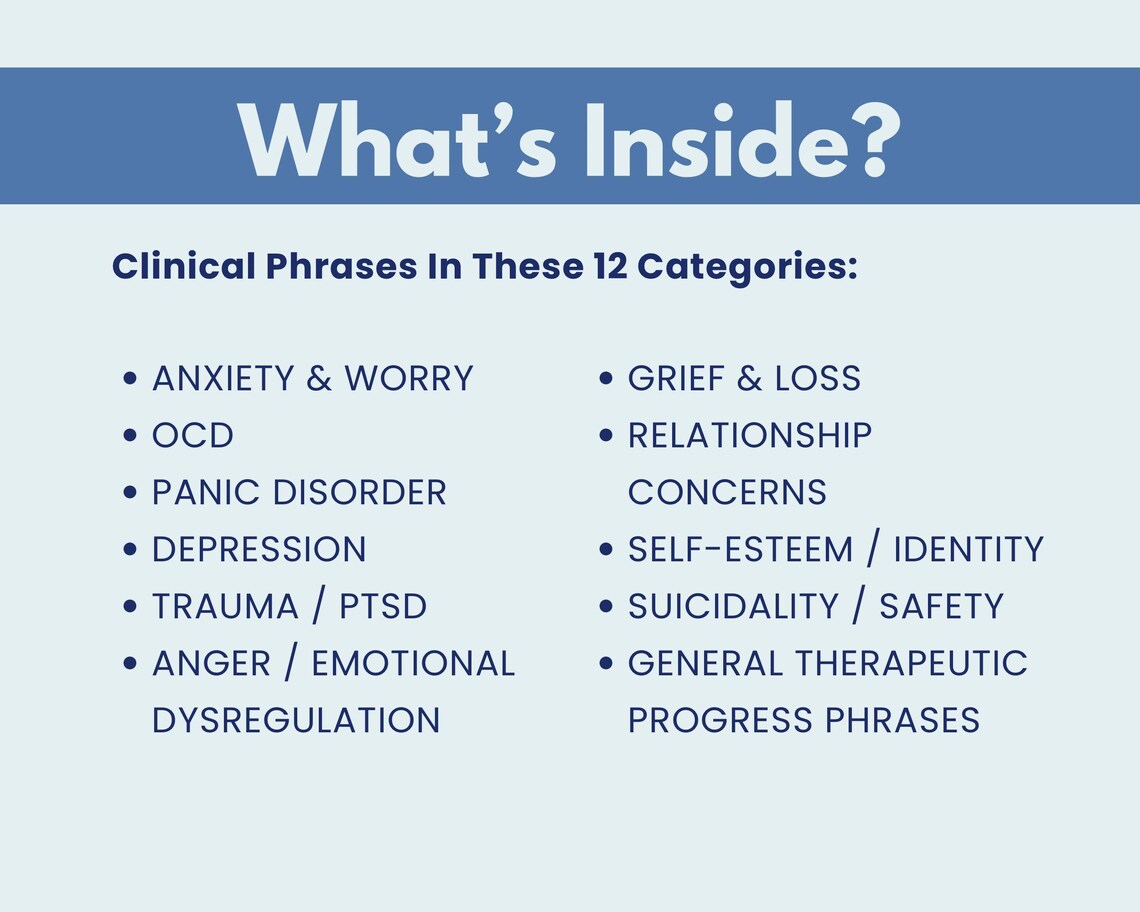 Therapy Progress Note Language Bank for Therapists | Clinical ...