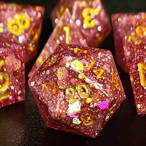 Faerie’s Kiss - Handmade Sharp-Edge Dungeons and Dragons TTRPG 7 Piece Dice Set