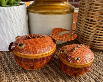 Woven Rattan Wicker Fish Storage Baskets - Set of Two