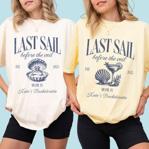 ラストセイルの独身パーティーシャツ、ビーチの独身パーティーTシャツ、レイクの独身パーティーシャツ、ビーチのブライダルパーティーの快適な色、ビーチの独身パーティーTシャツ