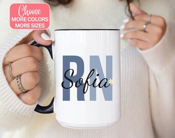 Custom Registered Nurse Mug, Personalized RN Mug, Nurse Appreciation Gift, Cute Gift For Nurse Week, Floral RN Coffee Mug, Daisy RN Name Cup