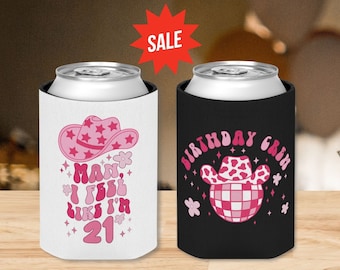 Country 21st Bday Can Coolers Bulk, Country 21st Birthday Can Holder, Western Birthday Party Favor, Slim Beer Can Sleeve, Beverage Holder