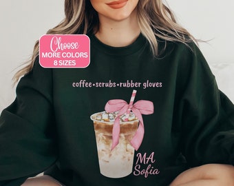 Custom Coquette Medical Assistant Sweatshirt, Personalized MA Pink Bow Crewneck, Cute Medical Assistant Shirt, CMA Graduation Gift, For MA