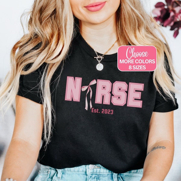 Custom Pink Bow Nurse Shirt, Personalized Coquette RN Tshirt, Cute Registered Nurse Scrub Top, Girly RN Graduation Tee, Nursing Student Tee