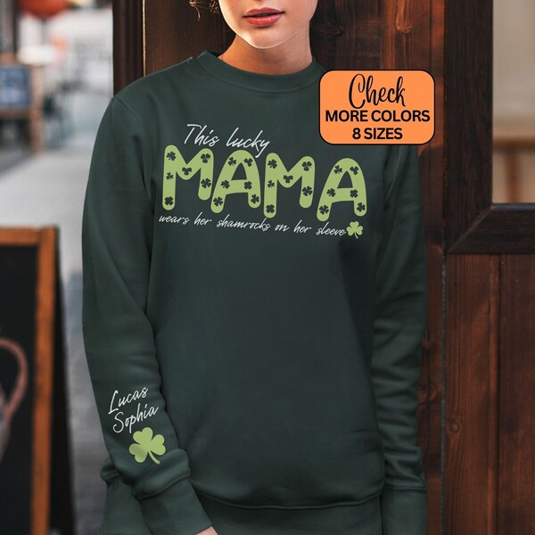 Custom Lucky Mama Sweatshirt, Mom St Patricks Sweatshirt, Saint Patricks Day Crewneck, Mom Sweatshirt With Kids Names, Luckiest Mama Shirt