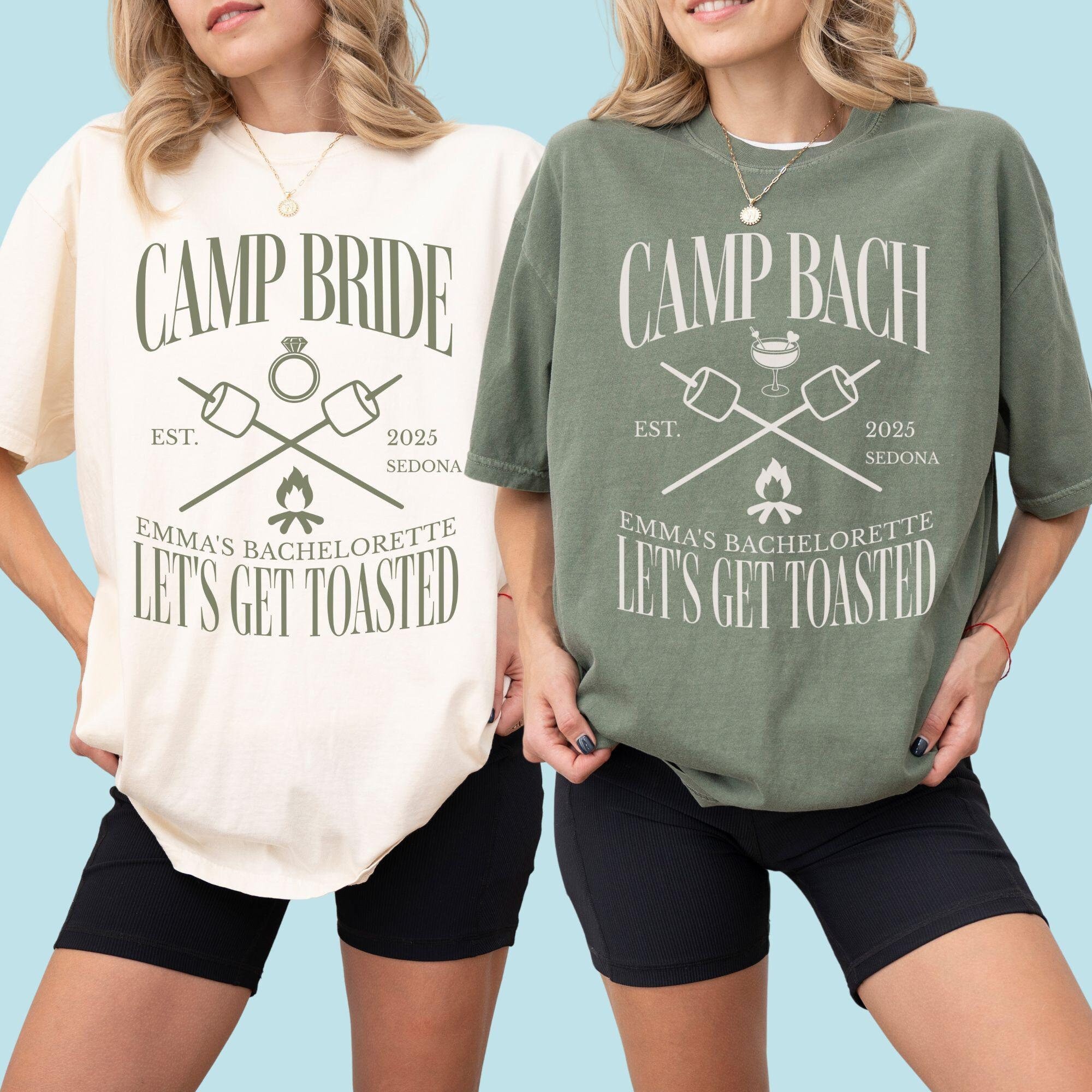 Camp Bachelorette Shirts, Camping Bachelorette T Shirts, Matching Cabin Bach Tshirts, Hiking Bridal Party Tees, Let's Get Toasted Bach Tees
