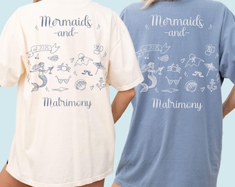 Camisetas de despedida de soltera de sirena, playeras de despedida de soltera playeras, playeras de despedida de soltera de sirena, playeras de despedida de soltera costeras, colores cómodos para sirenas y matrimonio