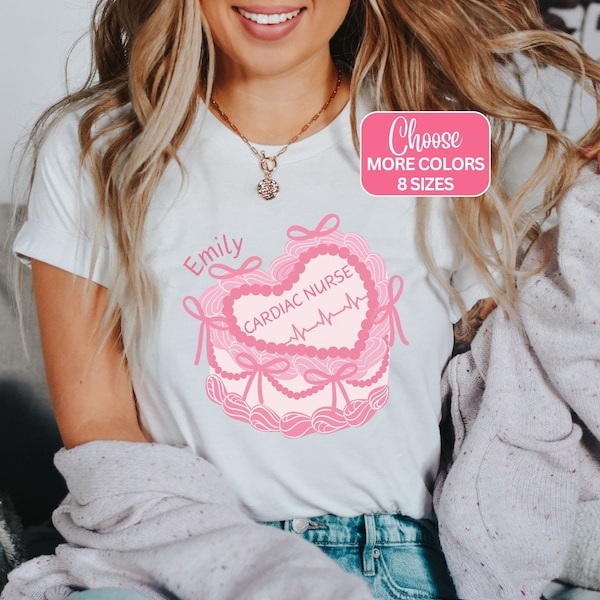 Custom Cardiac Nurse Coquette Shirt, Personalized Cardiology Nurse Bow Tshirt, Cute Nurse Appreciation Week Gift, Girly Cardiac ICU RN Tee