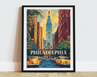 Philadelphia Digital Print, Modern Cityscape Artwork, Vibrant Travel Poster, Perfect Gift for Philly Lovers