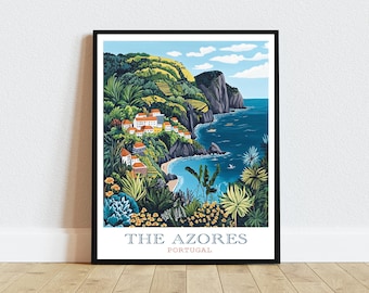 Impresión artística digital de Azores Portugal, regalo para amantes de los viajes, decoración de pared para el hogar, póster imprimible