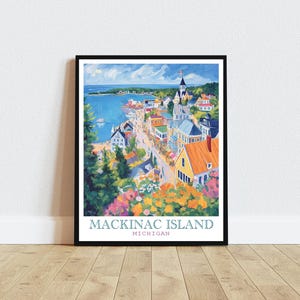 Mackinac Island Michigan Travel Poster, Digital Download Wall Art, Michigan Home Decor, Printable Art, Island Poster