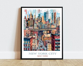 Konsttryck av New York Citys silhuett: Dekor av urban stadsbild (digital nedladdning)