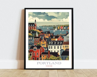 Portland Maine Art Print: Coastal Cityscape Illustration (Digital Download)