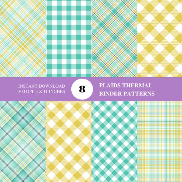 8 Colorful Plaid Thermal Binder Patterns | CINCH | Digital Downloads, Spine Cover, Book Binding, Photo Album, Journal, Notebook, Scrapbook