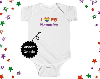 Baby Pride Onesie Kocham moje mamy Kocham moich tatusiów Dwie mamy Dwóch ojców Koszulka z nadrukiem Family Pride Baby Pride