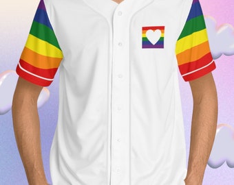 Koszulka baseballowa Rainbow Pride Flag Love Is Love Pride Koszulka z białym akcentem Rainbow Pride T-shirt