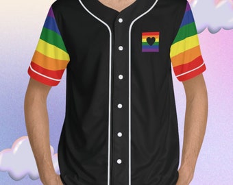 Koszulka baseballowa z czarną tęczą LGBT Pride Flag Rainbow Sleeves Pride Jersey