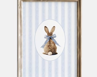Bunny Nursery Print: Blue Bow, Woodland Theme (Digital Download)