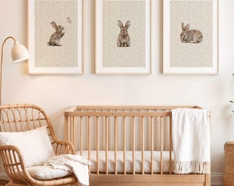 Boho Bunny Prints: Woodland Nursery Decor, Set of 3 (Digital Download)