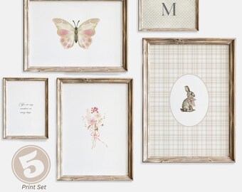 Bunny Nursery Print Set: Boho Beige Baby Wall Art (Digital Download)