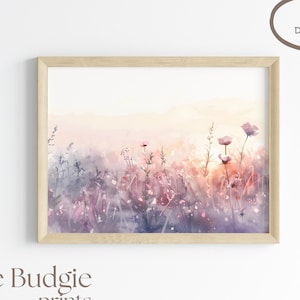 Watercolor Wildflower Field Print: Pink Nursery Wall Art (Digital Download)