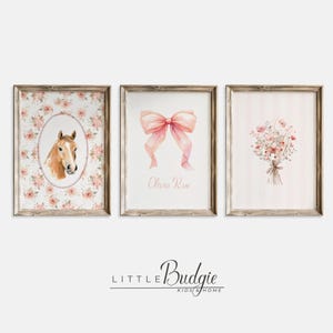 Personalized Horse Nursery Prints: Custom Name Coquette Cowgirl Equestrian Wall Art Set (Digital Download)
