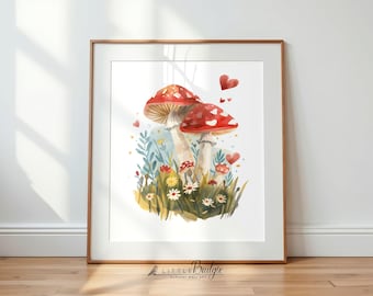 Mushroom Nursery Print, Watercolor Toadstool Wall Art (Digital Download)