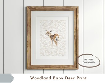 Woodland Baby Deer Watercolor Nursery Print (Digital Download)