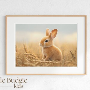 Woodland Bunny Nursery Decor Print, Cute Bunny in Wheat Field 1 Wall Art, Rabbit Nursery Wall Art, Rabbit Home Decor Print, Baby Gift Idea