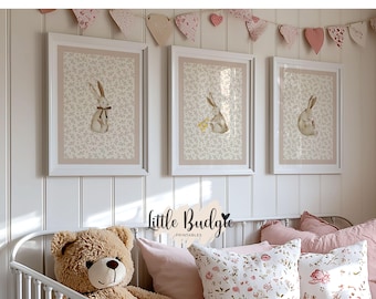Bunny and Duck Nursery Print Set: Boho Floral Watercolor (Digital Download)