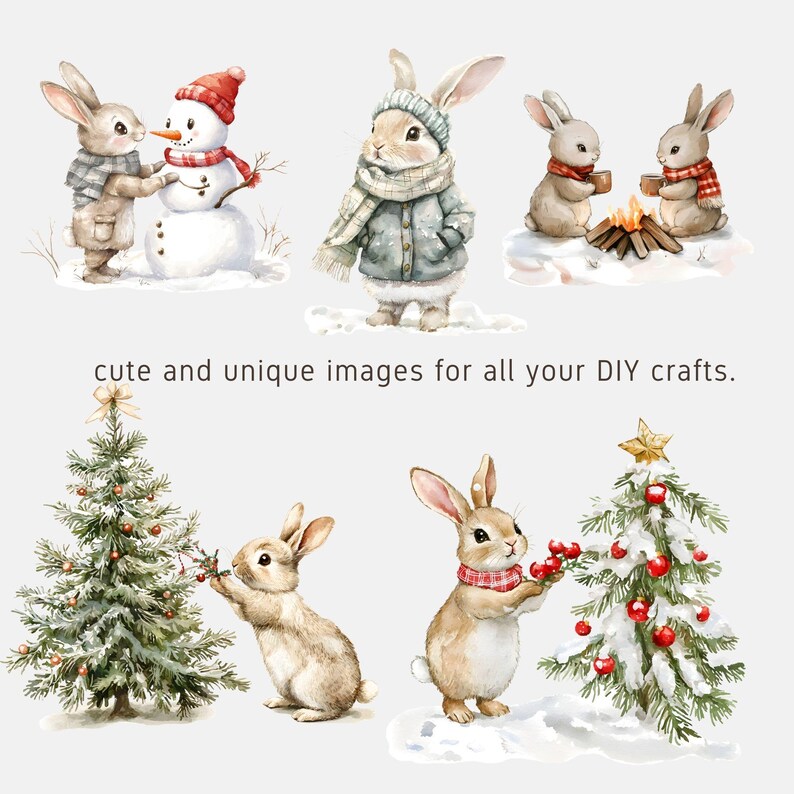 Watercolor Christmas Bunny Clip Art Bundle: Winter Woodland PNG ...