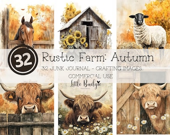Rustic Farm Junk Journal Images: Countryside Animals, Autumn Harvest (Digital Download)