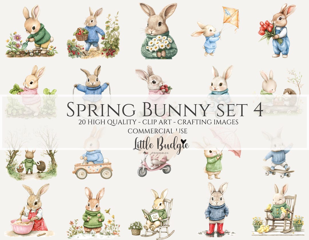 20 Woodland Bunny Spring PNG Clip Art Set 4, Mother's Day, Easter ...