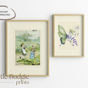 Vintage Nursery Print Set: Butterfly & Floral Illustration (Digital Download)