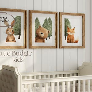 Woodland Animals Nursery Decor Prints, Set of 3, Watercolor Bear ...