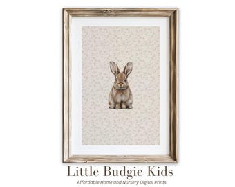 Watercolor Bunny Nursery Print: Beige Boho Woodland Art (Digital Download)