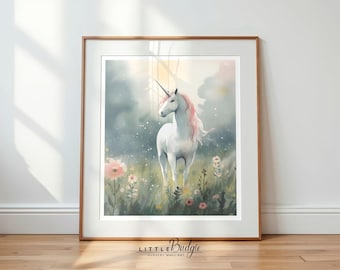 Whimsical Unicorn Print - Pastel Watercolor Nursery Decor (Digital Download)